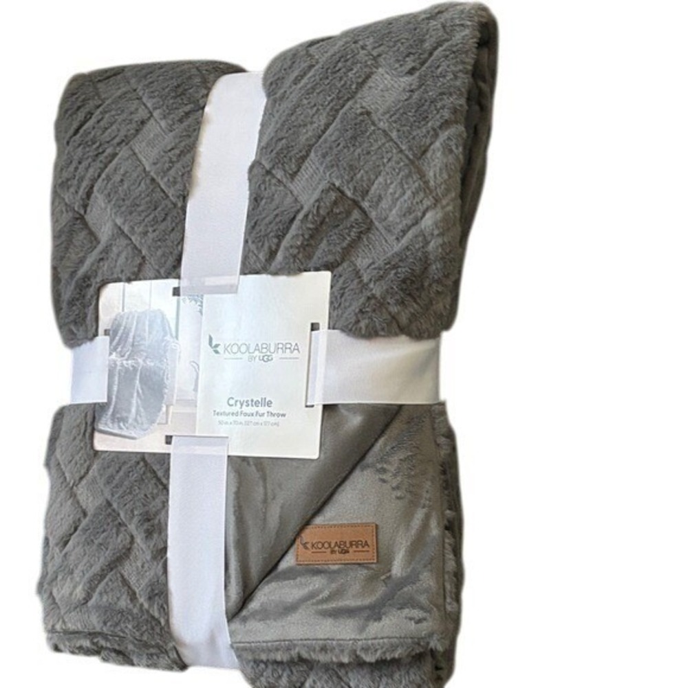 NEW Koolaburra By Ugg Crystelle Faux Fur Throw Blanket 50" x 70" Gray